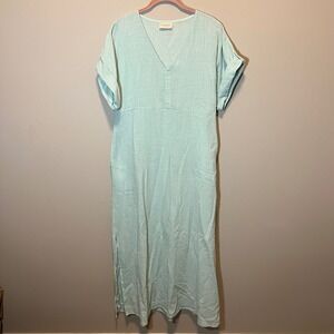 Nomad The Label Mint Green Cotton V-Neck Maxi Dress with Pockets Women's Small